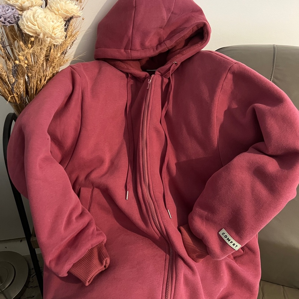 Comfrt Women's Fleece Lined Hooded Weighted Zip Jacket